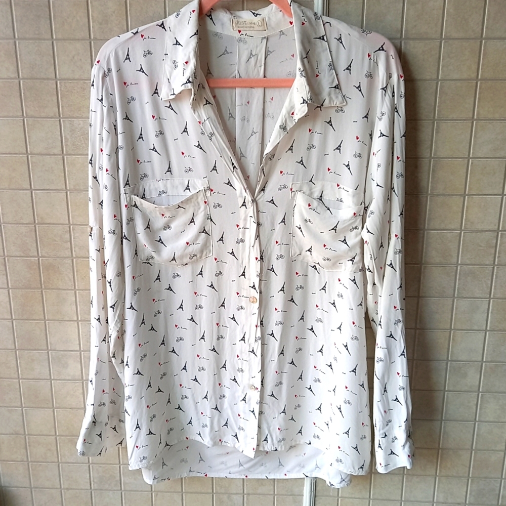 Just Living Effile tower patterned shirt